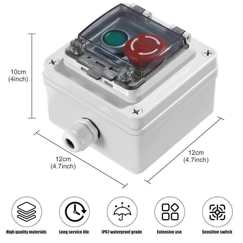 Manesi IP67 Outdoor Waterproof Box 2 Push Button (Letter) Emergency Stop Button Momentary Push Button Button with Protective Cover Anti-misoperation Switch - Image 2